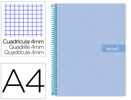 Cuaderno espiral Liderpapel Crafty A4 tapa extradura 80h 90g c/4mm. color celeste